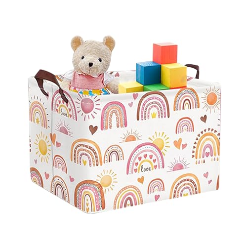 Image of Rectangle Storage Basket Cute Canvas Organizer Bin for Pet /Children Toys, Books, Clothes Perfect for Rooms /Playroom (Rainbow)