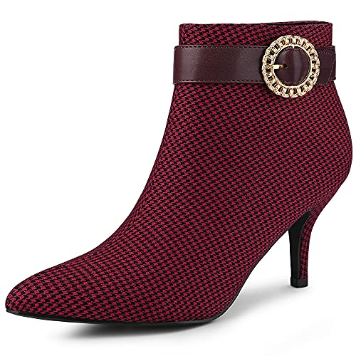 Allegra K Botines de tacón de aguja a cuadros con hebilla para mujer, Rojo, 40.5 EU