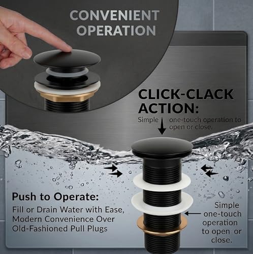 Image of BASSINO Premium 5 Inch Brass Waste Coupling /Washbasin Drainer /Rust-Proof Pop-Up for Basin /Drain Stopper for Tabletop, Wall-Mount & Pedestal Wash Basins(Matt Black)