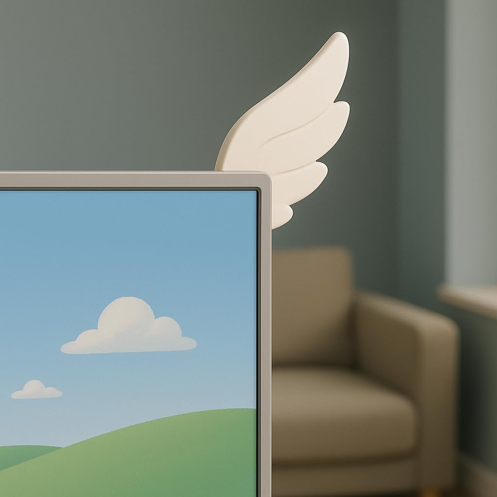 Kawaii White Angel Wings Monitor Decor - Aesthetic Gaming Setup Accessories, Minimalist Computer Ornament for Gamers, Streamers & Anime Lovers (Left and Right Angel Wings)