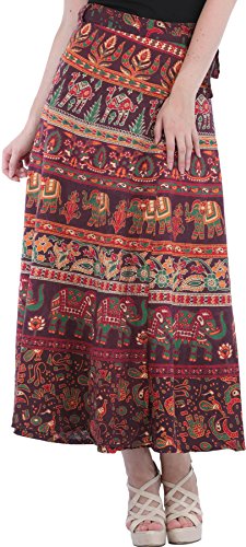 Wrap-On Long Skirt with Printed Elephants and Camels