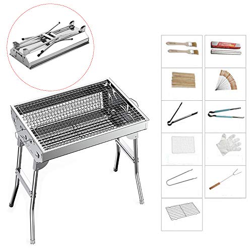Grill, Klappbarer Holzkohlegrill-Schreibtisch, Tragbare Grillplatte Für Den Außenbereich, Edelstahl-Rauchergrill Für Picknick, Garten,