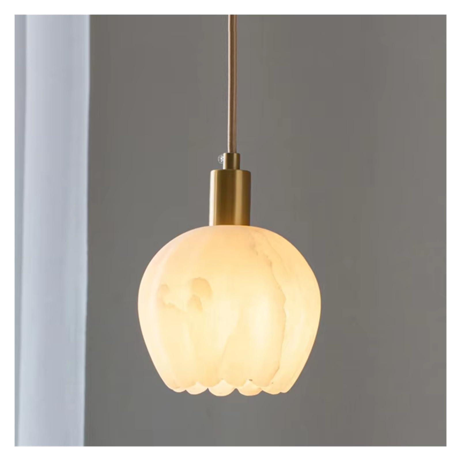 Olskfuh Bianco Minimalist Marble Pendant Lighting Bedroom Bedside Dining Room Petal Bud Hanging Line Lamp Copper Small Chandelier,-Changeable
