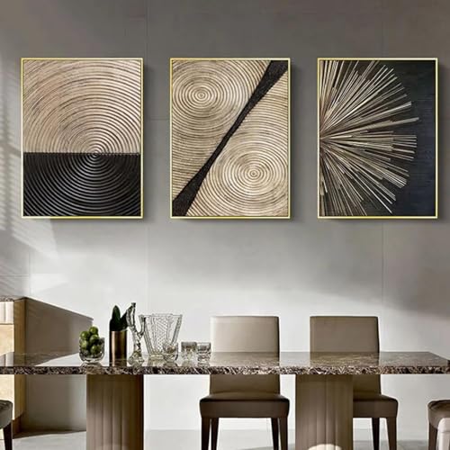 Affiche abstraite anneaux dorés 60x80 cm grand triptyque encadré salon
