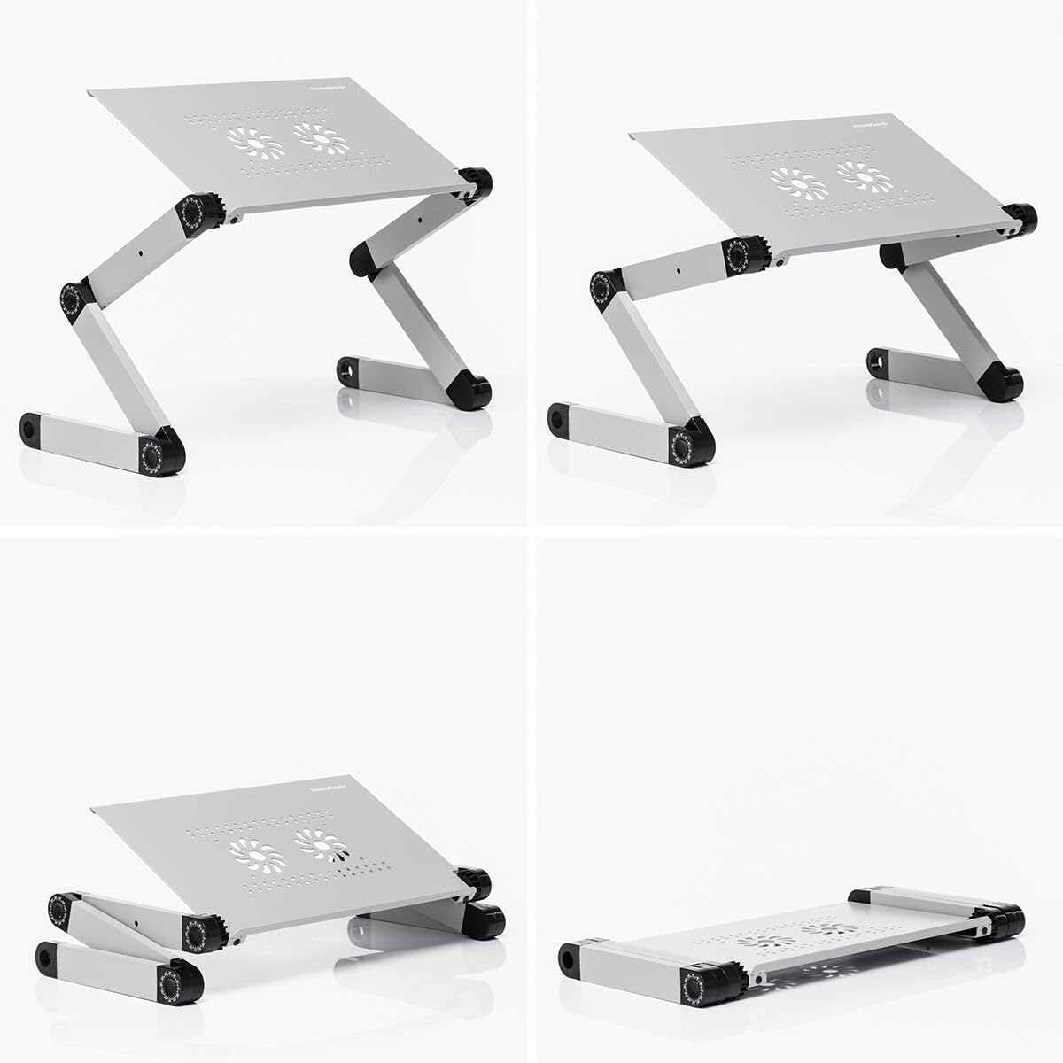 InnovaGoods - Table d'Ordinateur Portable Réglable, Plateau pour Lit, Support Pliable en Aluminium, Ventilation, Hauteur/Inclinaison Ajustables, Argent, Médiano