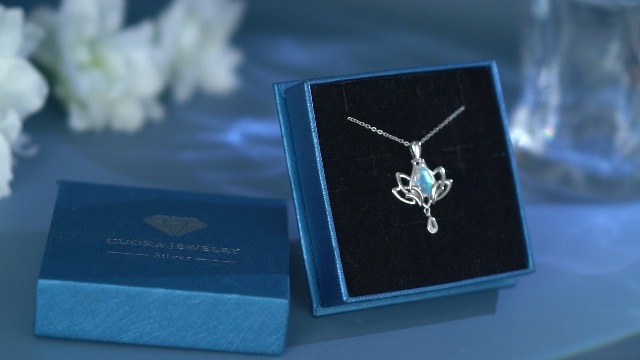 Lotus Necklace 925 Sterling Silver Moonstone Lotus Flower