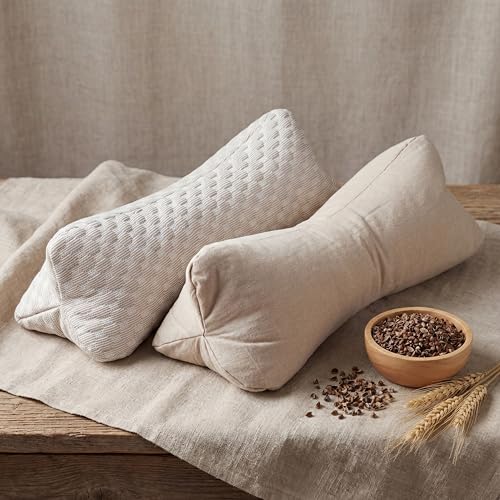 AceOrbit Buckwheat Neck Support Pillow Triangular Cylinder Bolster Pillow with Dual Pillowcases 16 x 5.5 Inches Adjustable Buckwheat Hulls Neck for Back Pain Relief Office Lunch Break Sleep