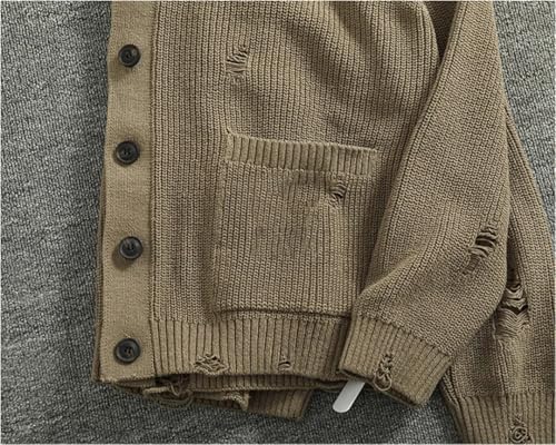 Men Heavy Slouchy Big V-Neck Cardigan Knit Sweater Loose Destructive Old Loose Long-Sleeved Sweater4