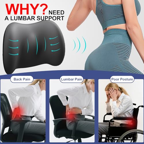 Image of Cooling Lumbar Support Pillow for Car,Memory Foam Car Seat Back Support Pillow for Summer Driving,Cool-Touch Back Cushion with Strap for Pain Relief,Ergonomic Back Cushion for Chair(Gray Cooling)