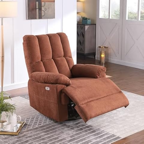 poplarbox Power Recliner Chair, 360° Swivel Rocker Chair for Adults and Elderly, Electric Reclining Chair with USB Port Upholstered Recliner Sofa Chair for Living Room, Apartment (Caramel) Cover
