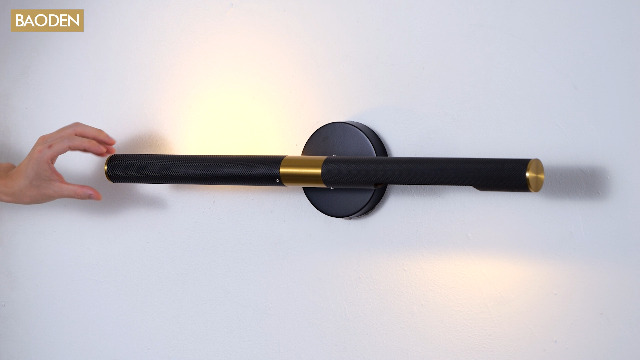 Image of Modern Picture Light 24 inches Brushed Brass Gold Black Wall Sconce with Knurled Texture Cylinder Metal Shades Rotatable 360Indoor Wall Lighting Fixture for Bathroom Vanity Lights Bedroom