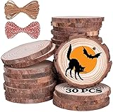 Wood Ornaments 30 Pcs 2.3-2.8 Inches, Gbivbe Wood Slices Unfinished Natural Wooden Predrilled Wood...
