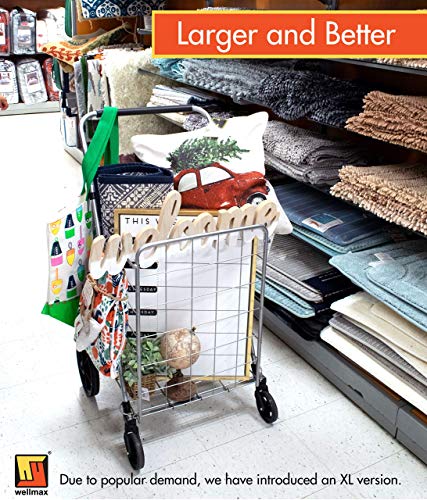 Wellmax Grocery Shopping Cart With Swivel Wheels, Foldable And Collapsible Utility Cart With Adjustable Height Handle, Heavy Duty Light Weight Trolley #TOP3