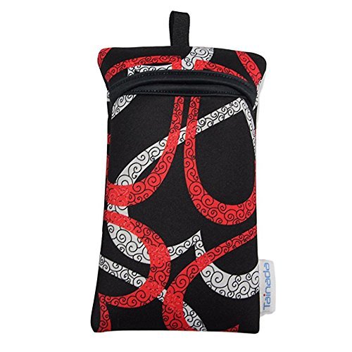 Image of Neoprene Neck Cell Phone Sleeve Bag Pouch w / Clip (Black Heart Pattern) | Tainada small shockproof water-resistant, lightweight cellphone pocket holder carrier, w / adjustable lanyard and carabiner