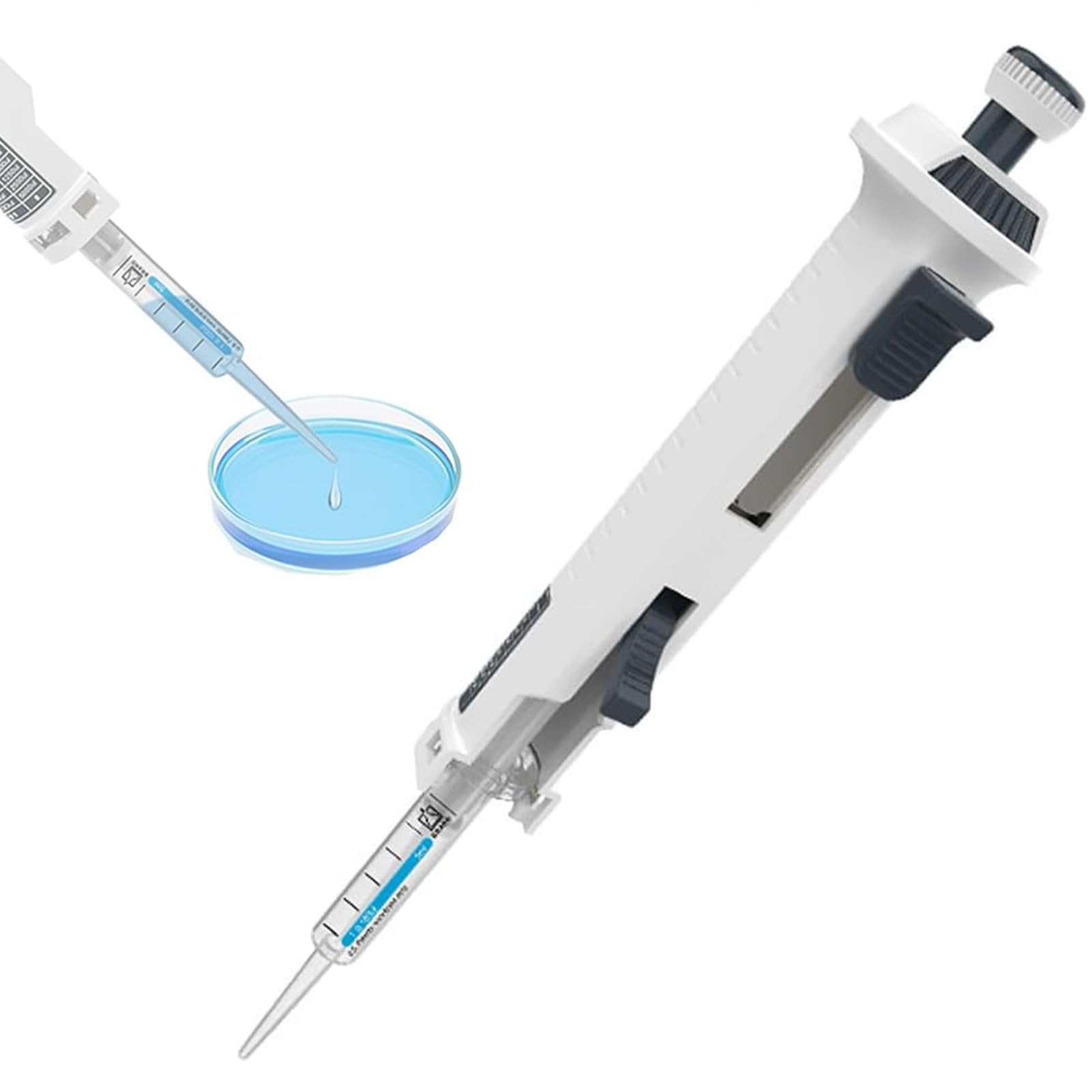 Dispensador de pipetas de un solo canal de alta precisión con paso de 5 engranajes para 0,5 ml a 50 ml, incluye 5 puntas de pipeta para uso ergonómico en laboratorio
