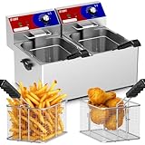 HTTSICHI Commercial Deep Fryer - 26 L Large Deep Fryer with 10 L Basket, Commercial Deep Fryer with Basket (2Pcs), Stainless Steel Countertop Deep Fryer w/Adjustable Temperature and Restaurant Use