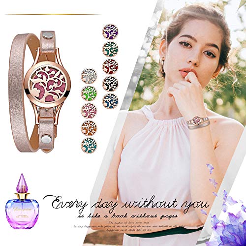 Image of Cupimatch Essential Oil Diffuser Bracelet Wristband, Stainless Steel Aromatherapy Locket Bracelets Adjustable Leather Band with 10 Color Pads Jewelry Gift Set for Girls Women