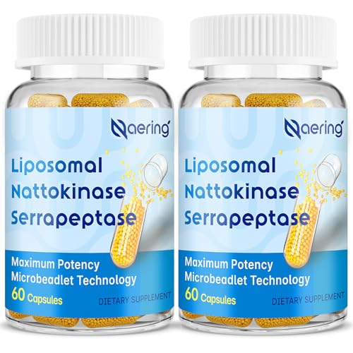 Liposomal Nattokinase 12 000 FU Serrapeptase 360 000 SPU Enzyme Supplement - Enriched with Synergistic Enzymes and Nutrient Blend & Inulin for Circulatory Gut Digestion 60 Capsules (2 Bottle)
