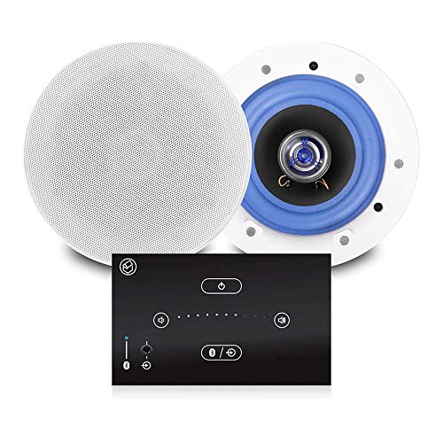 Bluetooth Ceiling Speaker System - Systemline E50 Touch Wall Amplifier & Pair of PD ESCS6 6.5-Inch Coaxial Speakers, Wireless Home Audio, Alexa Compatible, Gesture Control Amplifier