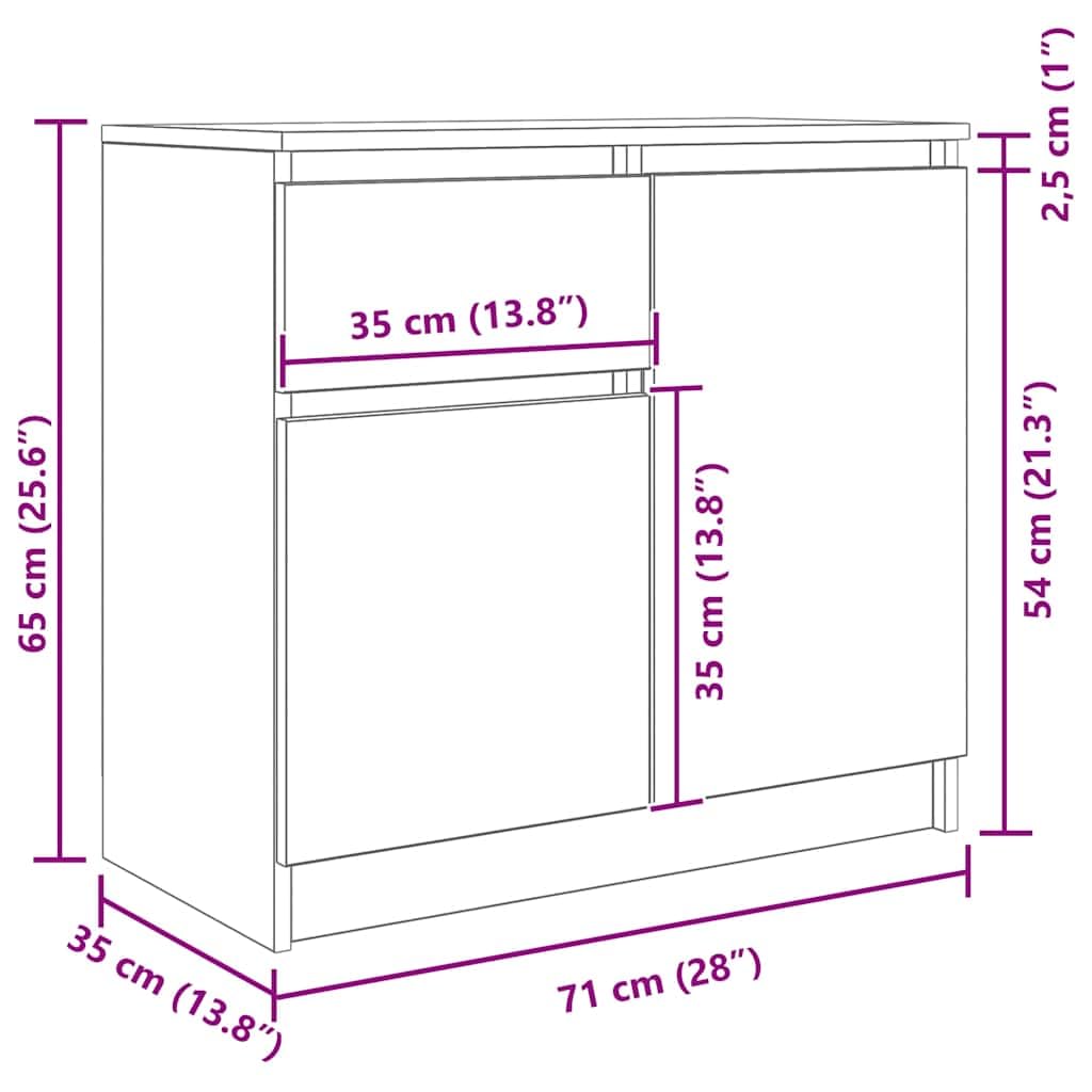 vidaXL Sideboard mit Schublade Sonoma-Eiche 71x35x65 cm Holzwerkstoff, Kommode, Schrank, Flurschrank, Anrichte, Küchenschrank, Wohnzimmerschrank