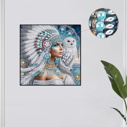 Image of AiYuanzsh 5D DIY Special-Shaped Diamond Painting Kit - Goddess with White Owl, 30x30cm Crystal Rhinestone Art for Home Wall Decor, Gifts for Women Adults Beginners