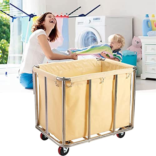 Commercial Laundry Cart, 400L Large Laundry Rolling Bins With Removable Waterproof Canvas, Heavy Duty Stainless Steel Laundry Hampers With Wheels For Hotels & Hospital, 440Lbs Load (Yellow1) #TOP1