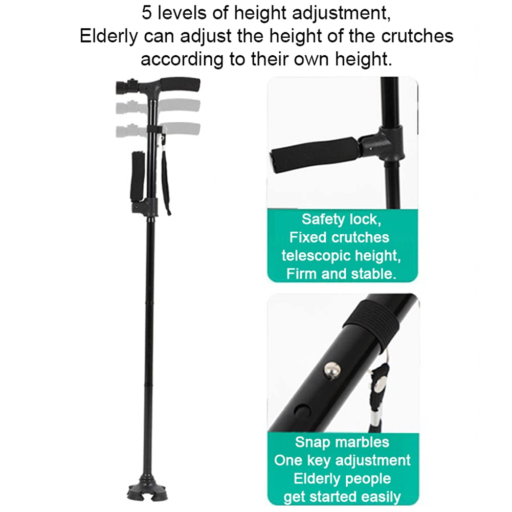Muletas para Ancianos Ajustables en Altura, Bastón Portátil, con Luces Led, Negras, Muletas de Aluminio