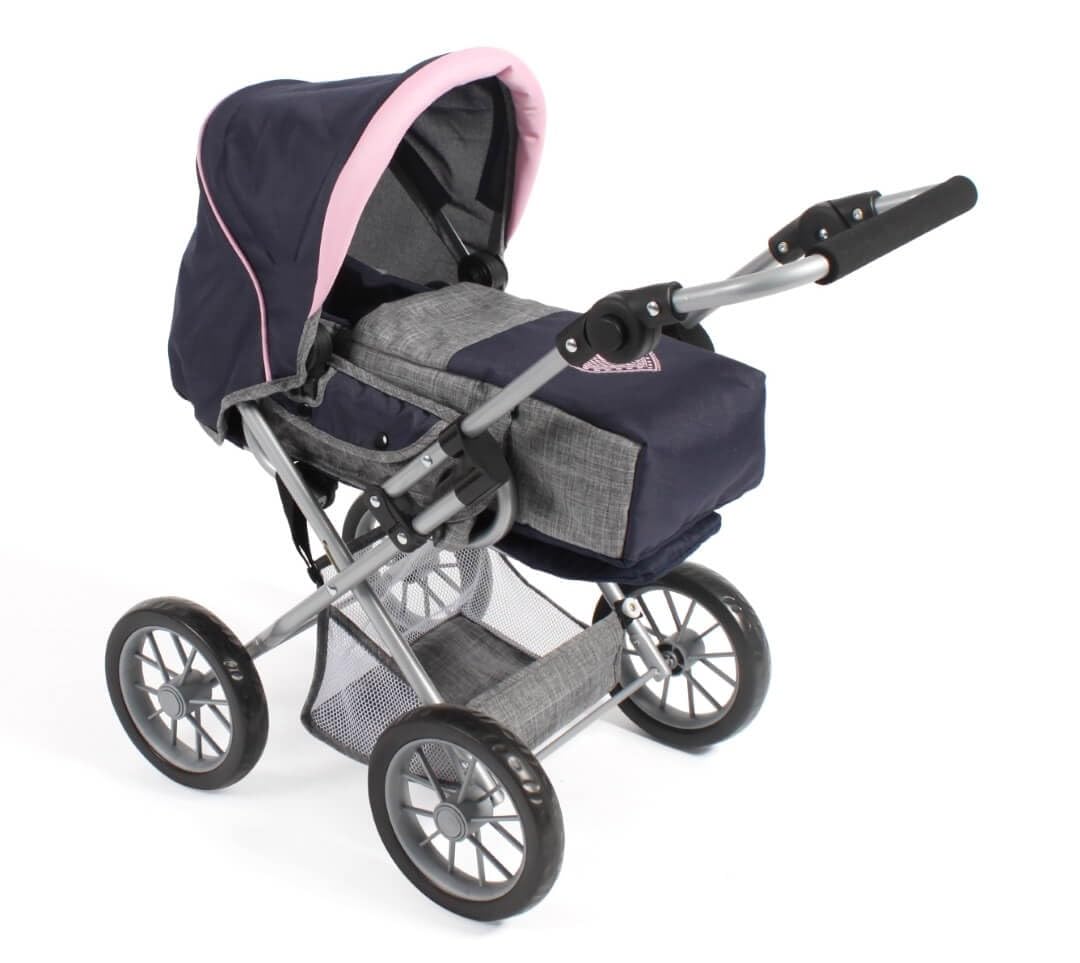 Bayer Chic 2000 - Passeggino per bambole Leni, passeggino combinato 2 in 1 con custodia rimovibile, grigio melange, rosa