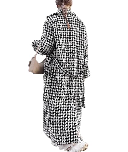 SOMTHRON Women's Houndstooth Trench Coat Double Breasted Notch Lapel Jacket Pea Coat Winter Long Overcoat with Belt2
