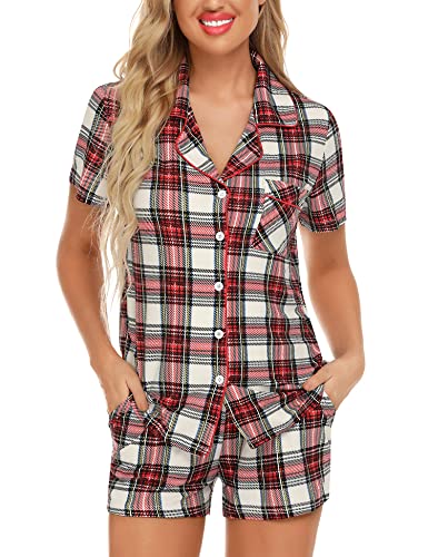 Image of Anjue Womens Pajamas Set Short Sleeve Sleepwear Button Down Nightwear Shorts Soft Pj Sets S-XXL