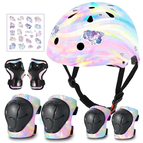 Image of Adjustable Gradient Color Kids /Toddler Bike Helmet for 1-2-3-5-8-14 Years Boys Girls,Skateboard Helmet with Knee and Elbow Pads Wrist Guard Roller Skates,Cycling,Skating Scooter Longboard