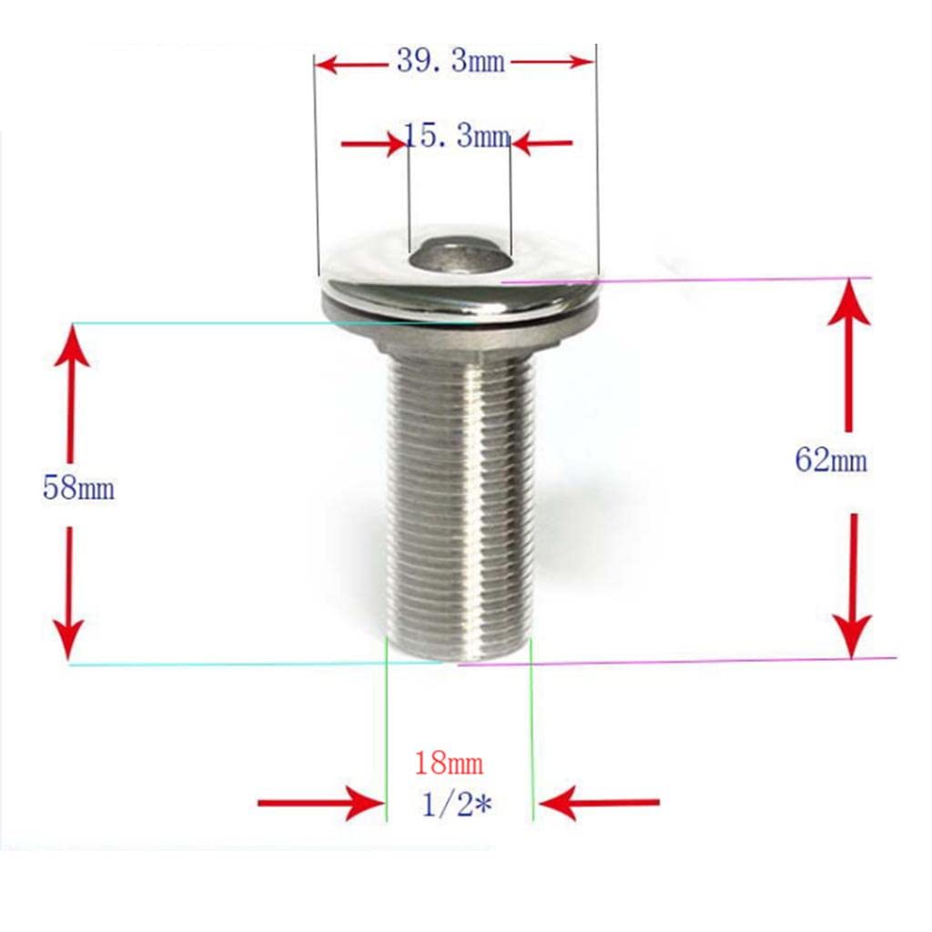 Set di 3 raccordi per scafo per barca, per tubo da 12 mm, in acciaio inox 316