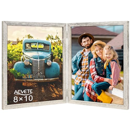 AEVETE 8x10 Picture Frames Double Hinged Wood Photo Frames Distressed White