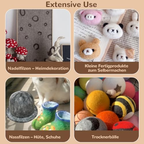 Reovin Nadelfilzset in 24 Farben, Nadelfilzzubehör Mit Aufbewahrungstasche, Wollfilzset Mit Filzwolle in Großen Mengen, Filznadeln, Nadelfilzunterlage Für DIY-Basteldekoration