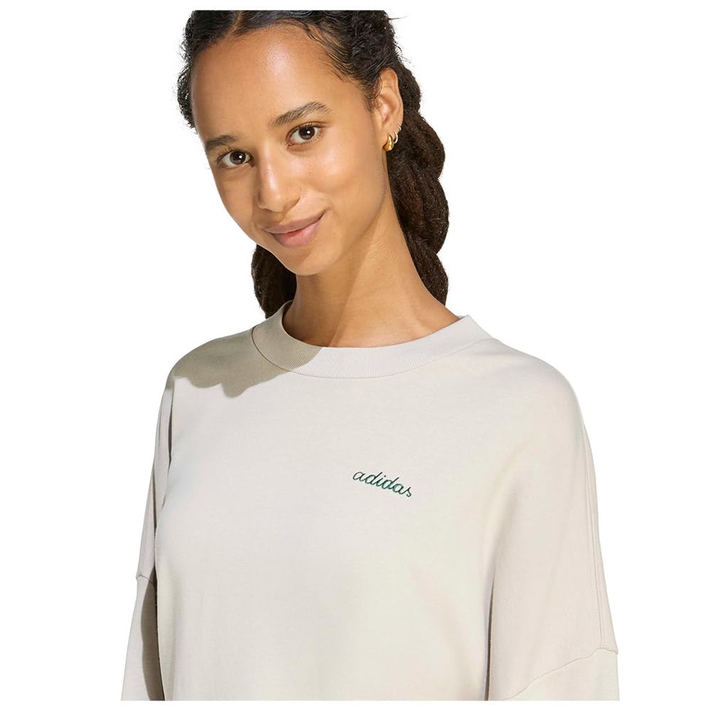 adidas dames Seasonal Essentials Colorpop Sweatshirt with Embroidered Graphic, wonder alumina/collegiate green, S