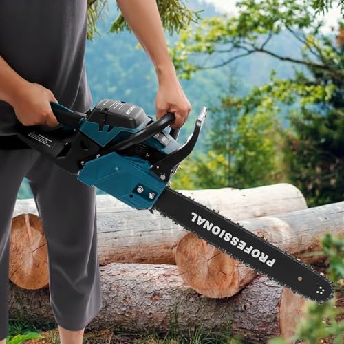 Image of Hetkrishi Petrol Chainsaw 58CC Power ChainSaw Guide Board ChainSaws 2-Cycle with Chain Sleeve&Tool bag Handheld CordlessPetrol ChainSaws for Trees,Farm (18 inch)