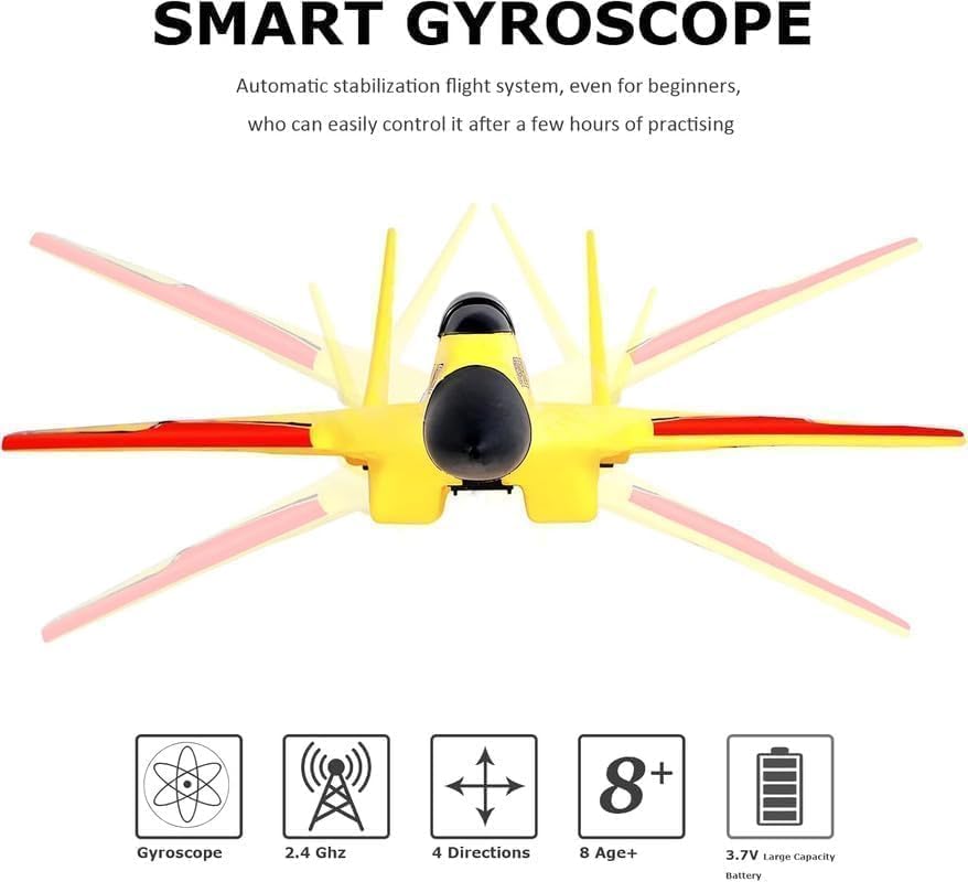 Image of RC Airplane for Kids 12+ & Adults, EPP Foam Glider Aircraft with Gyro Stabilization, LED Night Lights, 2.4GHz Remote Control, Hand Launch & Landing Gears