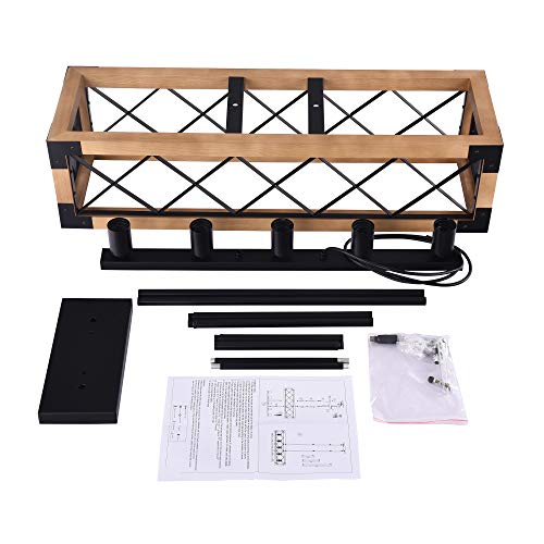 Image of Island Light Fixtures Pendant Rectangular Wood Farmhouse Chandelier for Dinning Rooms 5-Light Linear Kitchen Island Lighting