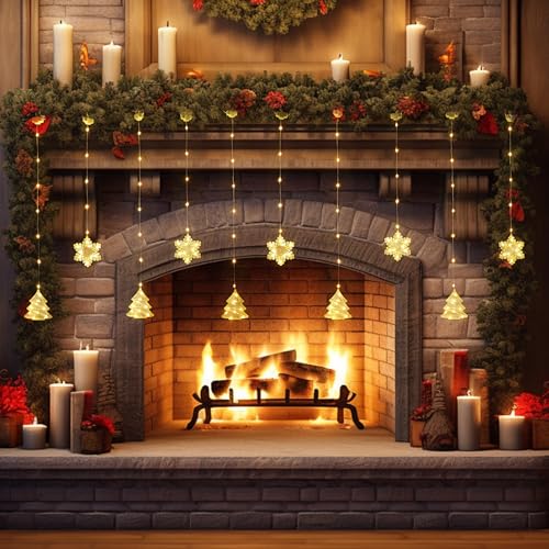 BLOOMWIN Christmas Window Lights Indoor - 2M 160 LED Christmas Window Decorations, Snowflake Curtain Hanging Fairy String Icicle Lights for Xmas Noel Bedroom Holiday Home Outdoor, Warm White USB - image 8