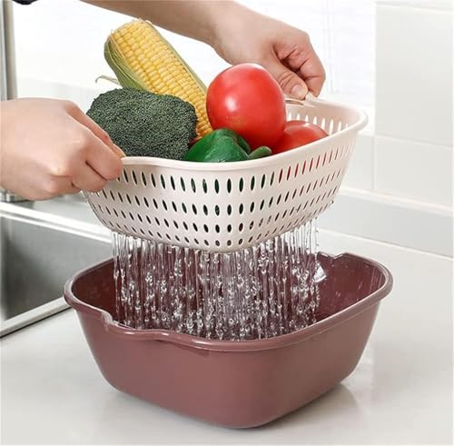 Image of 6 Pcs Drain Basket Set with Handles - Versatile Kitchen Colander for Rice, Pasta, Spaghetti, Fruits, Vegetables - ABS Plastic Strainer Bowls -Cooking Pot Drainers & Sifters-(Castleton Green)
