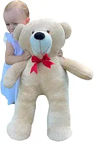 Barros Baby Urso de Pelúcia Gigante Teddy 50 Cm Macio com Laço Vermelho Doce de Leite