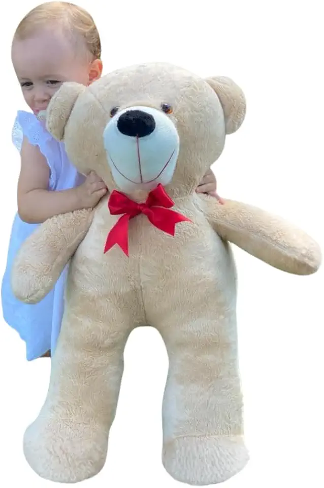 Barros Baby Urso de Pelúcia Gigante Teddy 50 Cm Macio com Laço Vermelho Doce de Leite