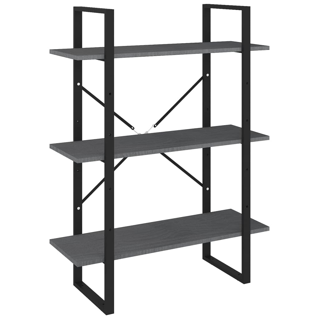 Bücherregal Massivholz Kiefer Grau 80x30x105 cm, 3 Ablagen Standregal für Wohnzimmer, Dekoration und Bücher, industrielles Design, pflegeleicht mit feuchtem Tuch