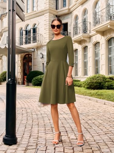 Image of GRACE KARIN Work Dresses for Women 2025 3 /4 Sleeve Fit and Flare Business Midi Dress Classy Office Dresses with Pockets