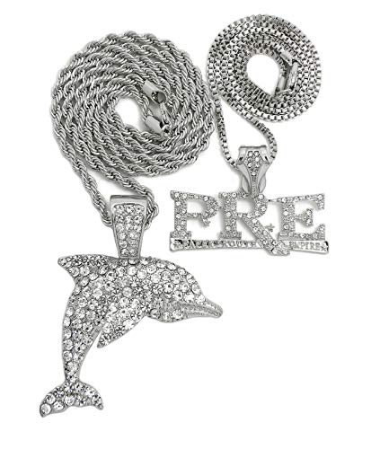 Hip Hop Jewelry Iced Silver Plated PRE & DOLPHIN Pendant & 20