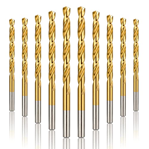 9/64 Titanium Drill Bits HSS Metal Jobber Length Twist Drill Bits 135 Split Point Suitable for Drilling in Metal Plastic Wood Pack of 10pcs BECOLLO