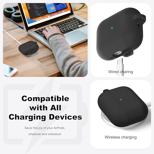 ار-فن حافظة ايربودز برو 3 (2025)، جراب حماية من السيليكون الناعم متوافق مع ابل ايربودز برو الجيل الثالث (كيبل USB-C) للنساء والرجال مع مجموعة تنظيف وسلسلة مفاتيح، اسود