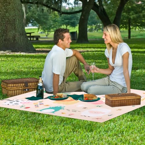 GFUEIGJ Picknickdecke Wasserdicht 145 x 100 cm Picknickdecke Klein mit integrierten Erdspießen für Camping Reisen Picknicks Strandausflüge