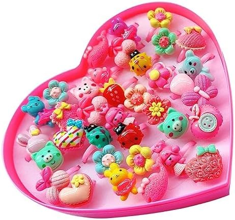 SAMVARDHAN Adjustable Rings Set for Kids | 36 Pcs Jewelry Rings with Heart Shape Box, Birthday Gift