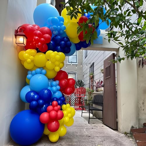 Image of HILAVO Red Yellow Blue Balloons Light Baby Royal Metallic Blue Red Yellow Primary Balloons with Colorful Confetti Latex Balloon for Carnival Circus Baby Shower Birthday Party Decor